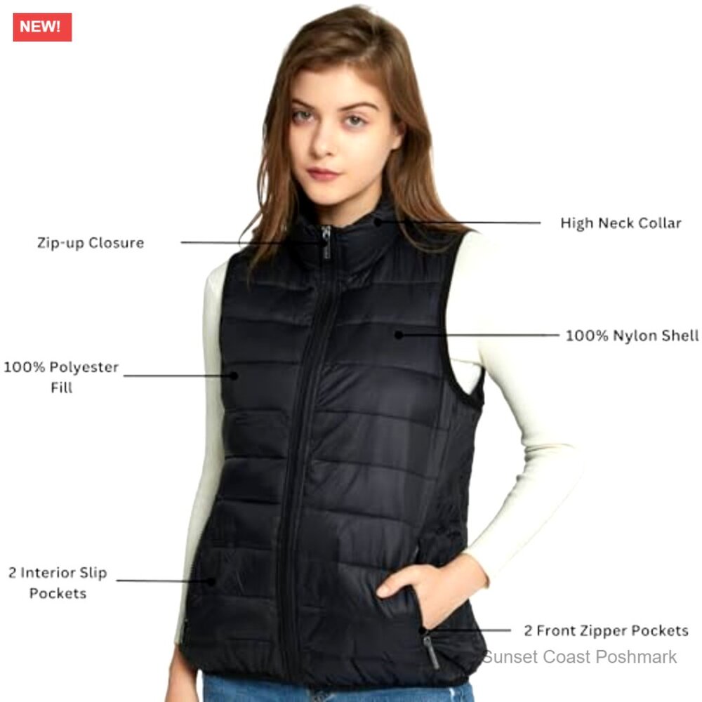 Puffer Vest Down Alternative Insulated Windproof Zip Pockets Packable - Picture 3 of 7